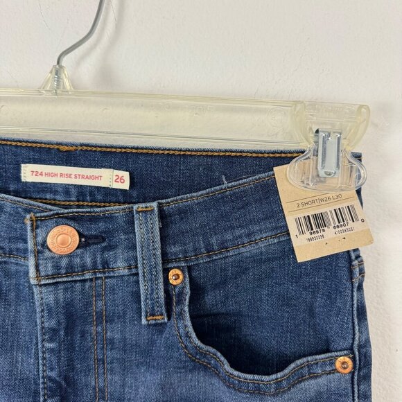Levi's 724 NEW High Rise Straight Medium Wash Jean W26 L30 Short Casual Stretch - Picture 14 of 14